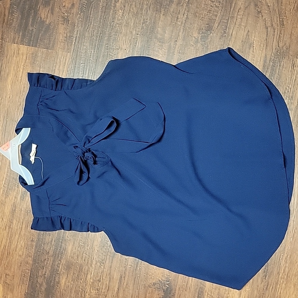 Navy Blue Ruffle Sleeve Women's Top
